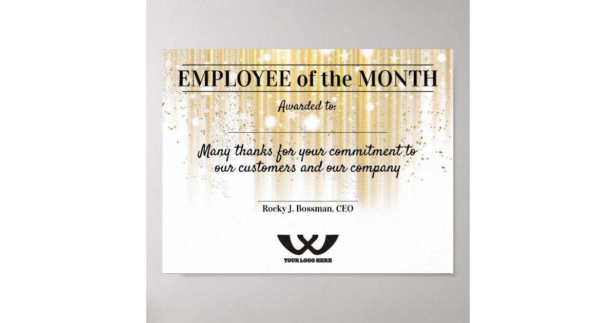 Faux gold employee of the month award certificate poster
