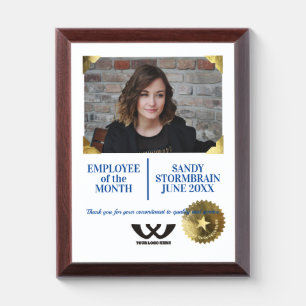 Faux gold employee of the month recognition award plaque
