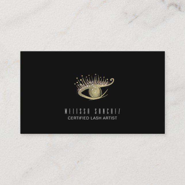 Faux Gold Eyelashes Salon Black  Business Card (Front)