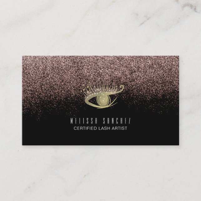 Faux Gold Eyelashes Salon Black  Business Card (Front)