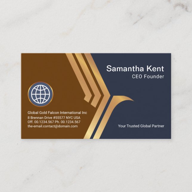 Faux Gold Falcon Wing Span CEO Founder Business Card (Front)