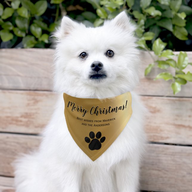 Faux Gold Festive Dog Merry Christmas Pet Bandana Collar (Dog)