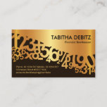 Faux Gold Financial Numbers Wave Business Card<br><div class="desc">A great negative space design using gold numbers and math symbols that blend in against an upper faux gold layer. Here lies your prestigious name and job title with the contact details in the darker brown layer near the base. Overleaf, in a white cover, at the top is a gold...</div>