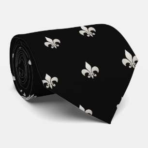 Faux Gold Fleur de lis DIY Black Silver Neck Tie
