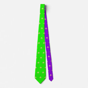 Faux Gold Fleur de lis DIY Neon Green Purple Neck Tie