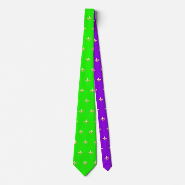 Faux Gold Fleur de lis DIY Neon Green Purple  Neck Tie (Front)