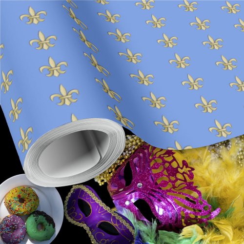 Faux Gold FleurDeLis on Blue Wrapping Paper