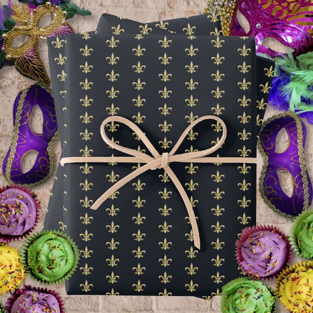 Faux Gold FleurDeLis on Graphite Wrapping Paper Sheets (Faux Gold FleurDeLis on Graphite Wrapping Paper Sheets by Leapfroglisics Shop)