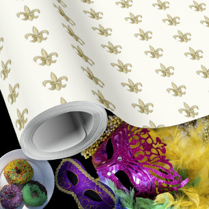 Faux Gold FleurDeLis on Ivory Wrapping Paper