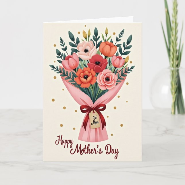 Faux Gold Floral Bouquet Card (Front)