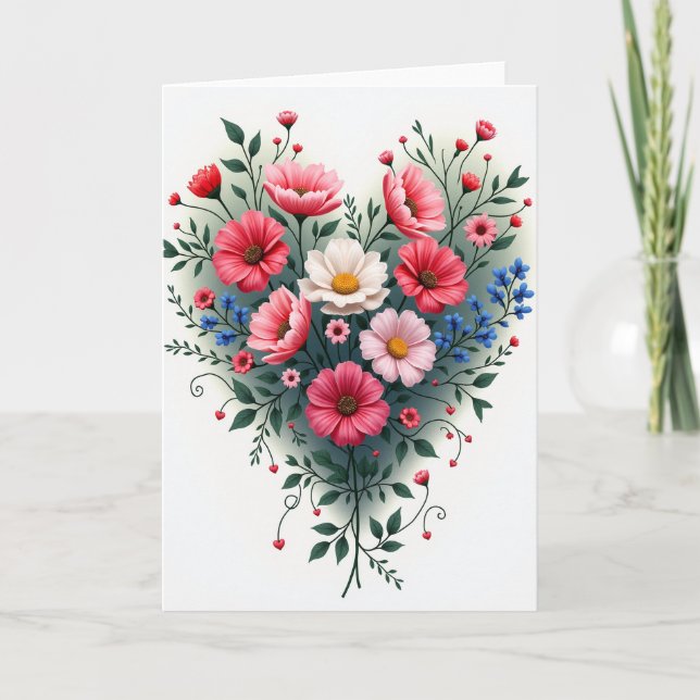 Faux Gold Floral Heart Card (Front)