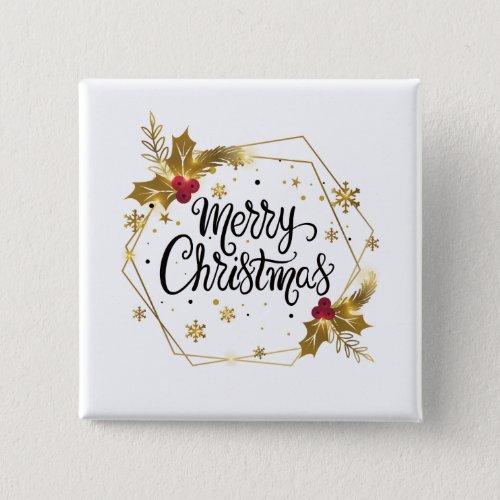 Faux Gold Floral Merry Christmas  Pin Button