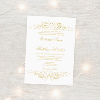 Faux Gold Flourish And Damask Invitation by SocialiteDesigns at Zazzle
