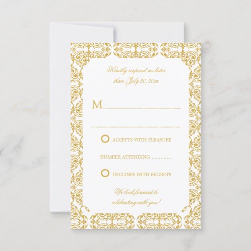 Faux Gold Flourish Damask RSVP Invitation