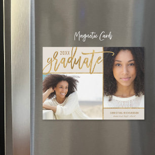 Faux Gold Foil 2 Photo Graduation Announcement