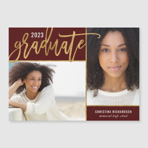 Faux Gold Foil 2 Photo Graduation Announcement