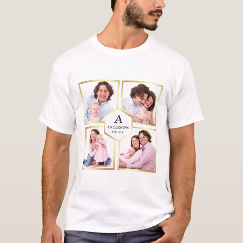 Faux Gold Foil 4 Pictures Family Photo Collage T_Shirt