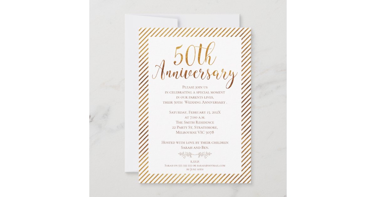 Faux Gold Foil 50th Wedding Anniversary Invitation | Zazzle