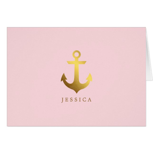 Faux Gold Foil Anchor Personalized Cards (Front Horizontal)