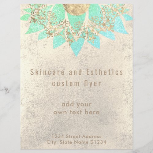 FAUX gold foil and aqua lotus flower skincare Flyer