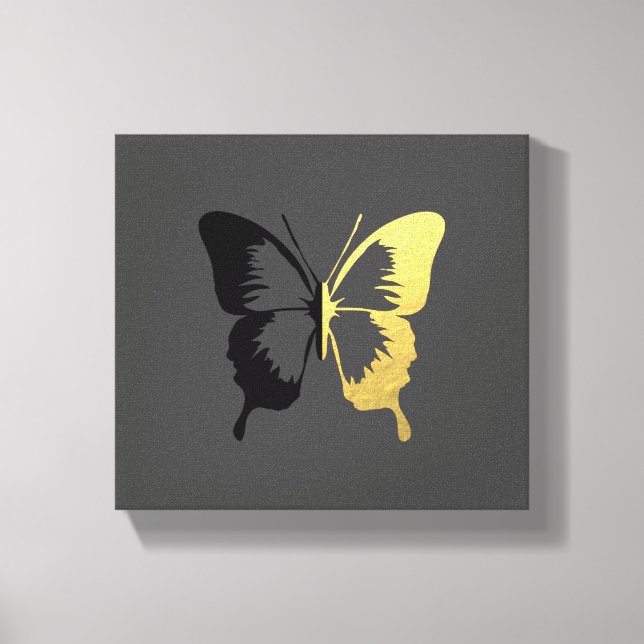 Faux Gold Foil and Black Butterfly Canvas Print (Front)