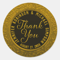 Faux Gold Foil and Black Thank You Classic Round Sticker