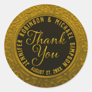 Faux Gold Foil and Black Thank You Classic Round Sticker