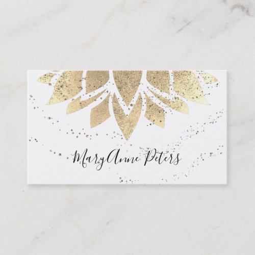 faux gold foil and faux glitter decor lotus business card