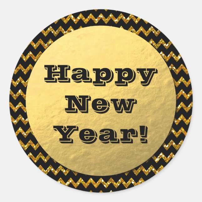Faux Gold Foil and Glitter New Year's Sticker (Front)