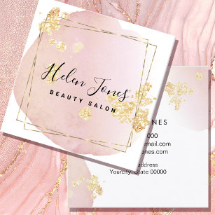 FAUX gold foil and glitter on pink watercolor Square Business Card