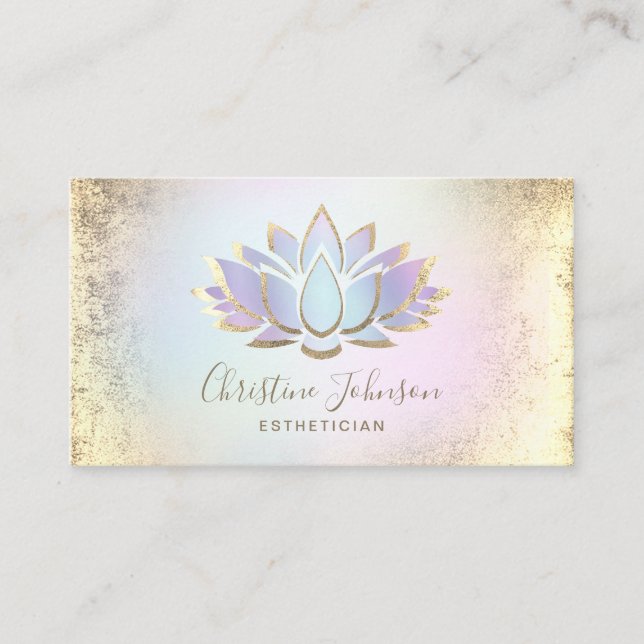 faux gold foil and pastel lotus esthetician business card (Front)