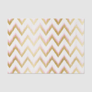Faux Gold Foil and Pink Ikat Chevron Pattern Tissue Paper