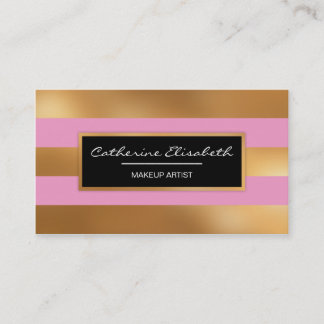 Faux Gold Foil and Pink Stripes, Makeup Artist Business Card