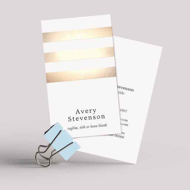 Faux Gold Foil and White Striped Modern Business Card (Creator Uploaded)