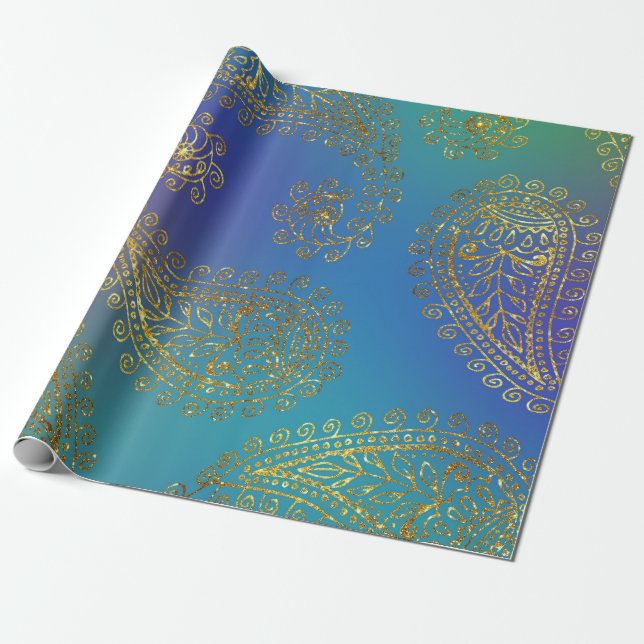 Faux Gold Foil Arabian Bollywood Wrapping Paper (Unrolled)