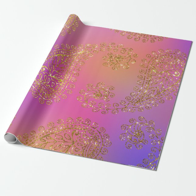 Faux Gold Foil Arabian Bollywood Wrapping Paper (Unrolled)