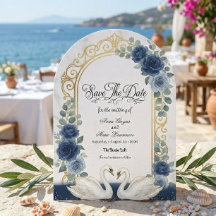 Faux Gold Foil Arch Navy Blue Swan Lake Save The Date