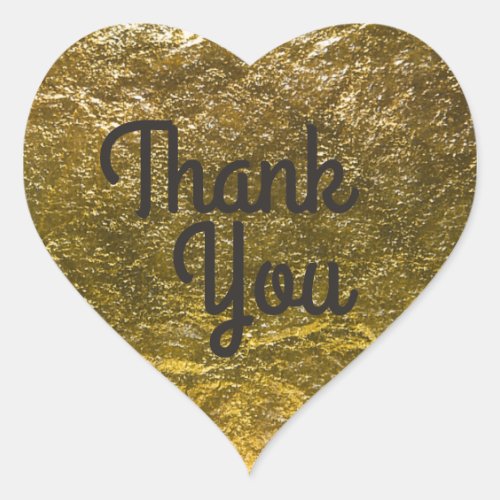 Faux Gold Foil Background  Elegant Thank You Heart Sticker