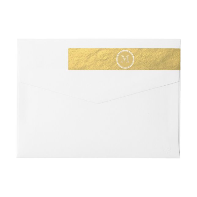 Faux Gold Foil Background Monogram Wrap Around Label (Back)