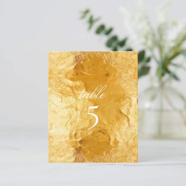 Faux Gold Foil Baroque Monogram Table Number (Standing Front)
