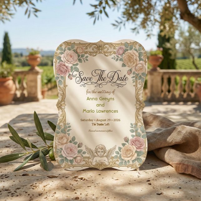 Faux Gold Foil Baroque Rococo Angel Save The Date (Creator Uploaded)