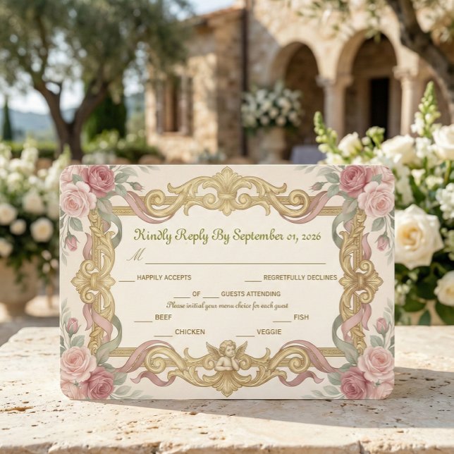 Faux Gold Foil Baroque Rococo Floral RSVP Card (Creator Uploaded)
