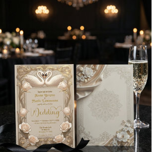 Faux Gold Foil Baroque Swans Champagne Invitation