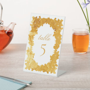 Faux Gold Foil Baroque Wreath Table Number Pedestal Sign