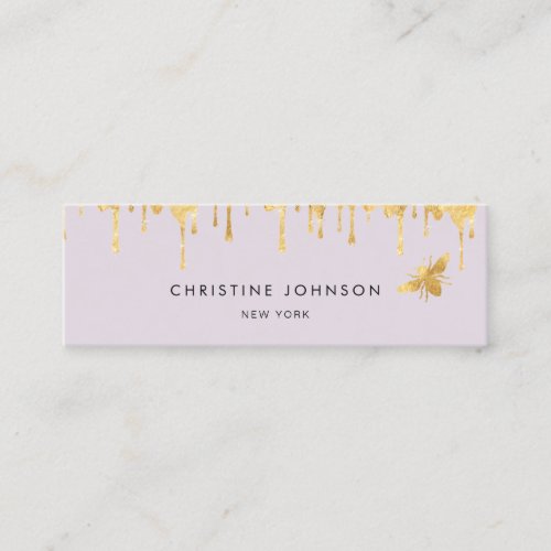 faux gold foil bee  and honey on lavender mini business card