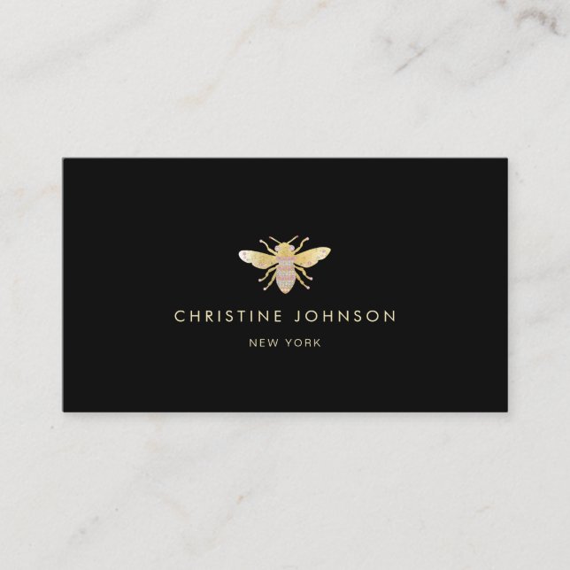 faux gold foil bee jewel logo business card (Front)
