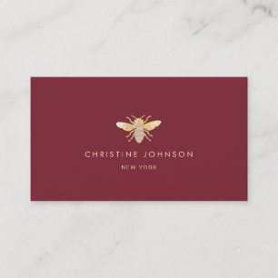 faux gold foil bee jewel on dark red business card