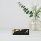 faux gold foil bee on black background mini business card (Standing Front)