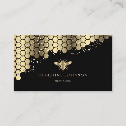 faux gold foil bee on black business card