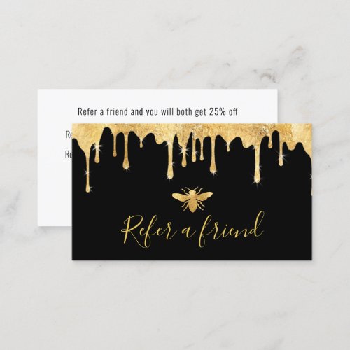 faux gold foil bee on black referral card